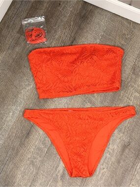 NWOT aerie Lace Bandeau Bikini Set in Bright Orange